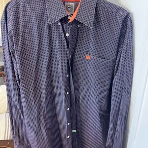 Cinch Navy Grid Button-Down Shirt with Orange Accent